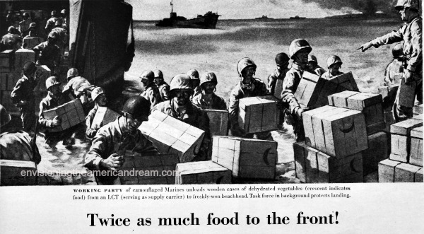 vintage ad wwii soldiers unloading food supplies 