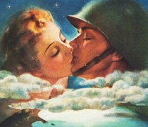 vintage illustration WWII soldier kissing girl