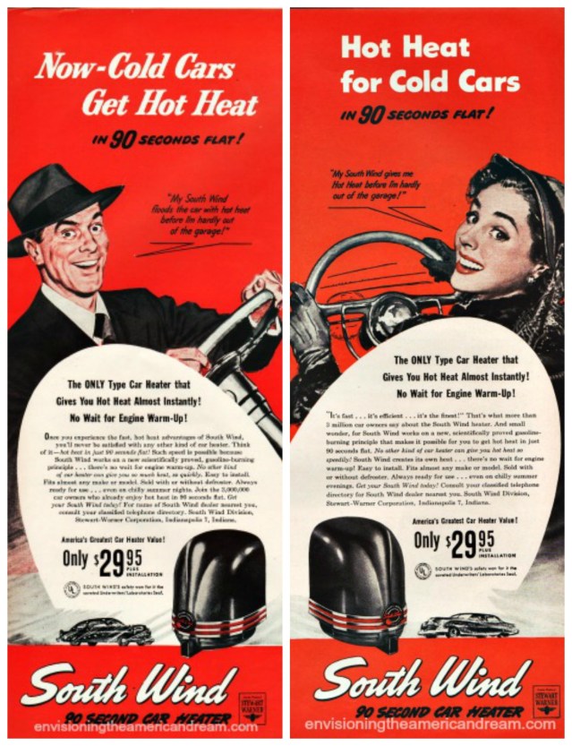 vintage Cars heaters South Wind man woman drivers