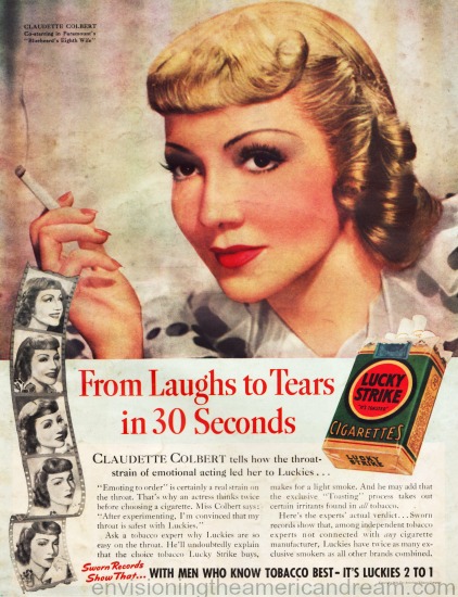 Movie Star  Claudette Colbert 1938 Lucky Strike ad