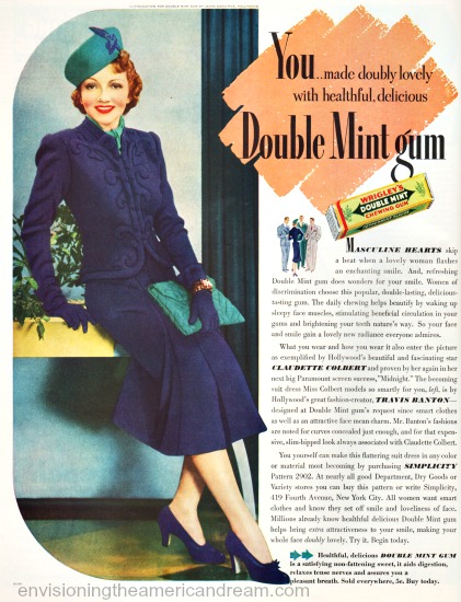 Movie Star Claudette Colbert ad for Double Mint Gum