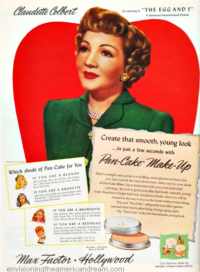 Movie Star  Claudette Colbert in Max Factor Make Up ad 1947