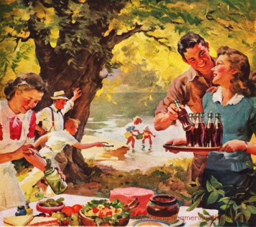 vintage Coke ad illustration family on a picnic 