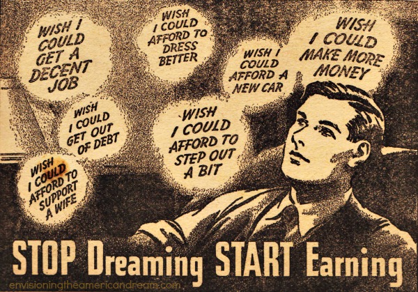 vintage illustration man dreaming of Jobs 1930s