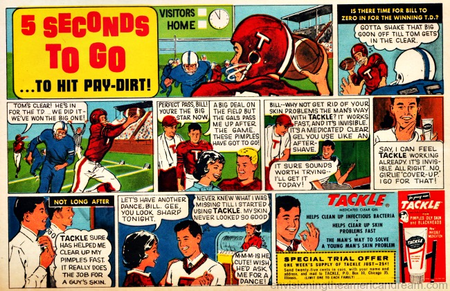 Vintage advertisement TACKLE Acne Gel 1963 vintage ad cartoon football players HS