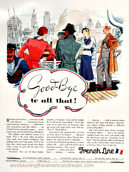 vintage illustration travelers on cruises french line 1930