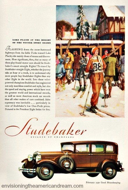 vintage illustration winter skiing car studebaker