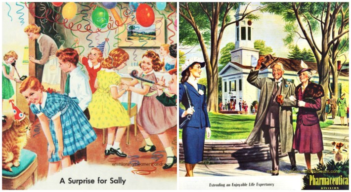 vintage illustration birthday party and old age 