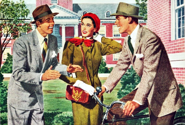 Vintage Ad Stetson Hats vintage illustration college students on campus 1947