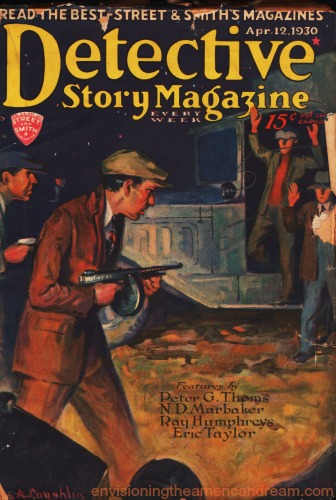 Vintage "Detective Story Magazine" April 1930 pulp fiction detective story magazine illustration cops with tommy gun gangster
