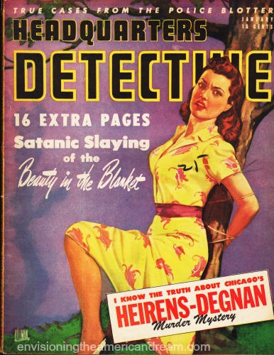 Vintage "Headquarters Detective" Magazine 1947 pulp magazine cover headquarters detective illustration woman tied to tree