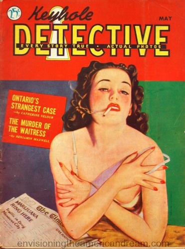 Vintage magazine cover "Keyhole Detective" 1945 vintage magazine keyhole detective illustration woman smoking