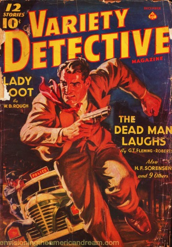 Vintage pulp magazine "Variety Detective" December 1939 pulp fiction magazine cover" variety detective" illustration cop chasing man with gun
