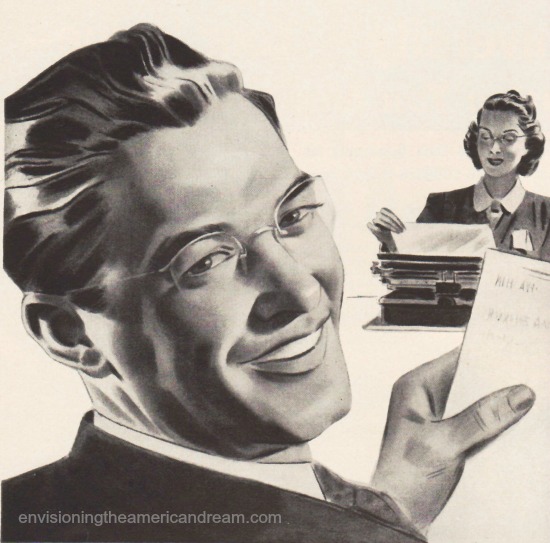 illustration boss and typist secretary