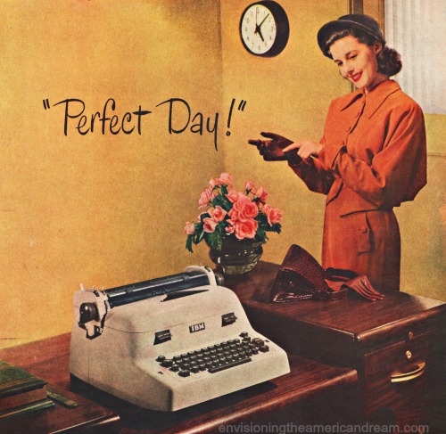vintage ad IBM typewriter secretary at desk 