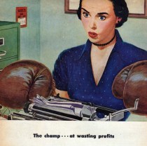 vintage illustration secretary with boxing gloves