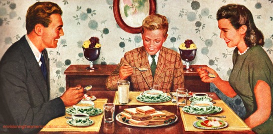 vintage family eating dinner illustration