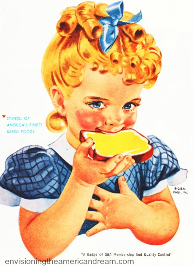 vintage illustration girl eating bread