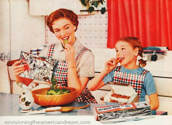 vintage images 1950s mother and daughter in kitchen 