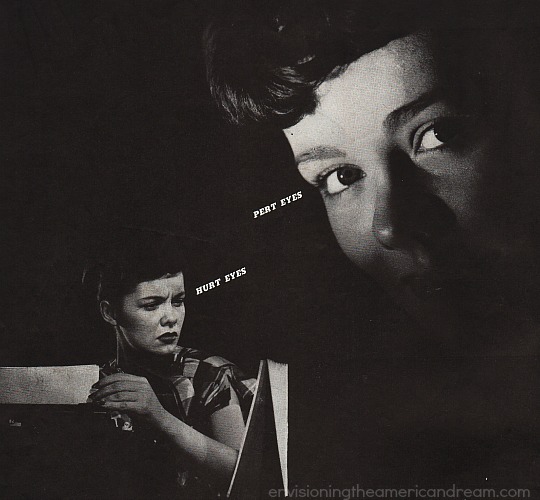 Office Work is Hard on Eyes vintage ad 1947 photo of secretary typing with poor vision vintage ad