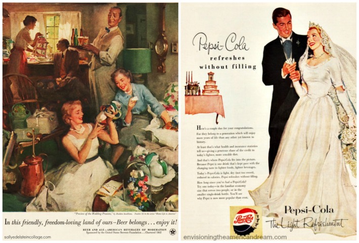 vintage ads featuring brides and wedding celebrations