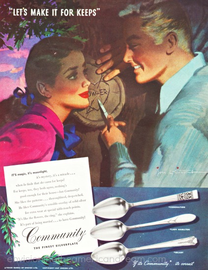 community silver ad vintage illustration man and girl 