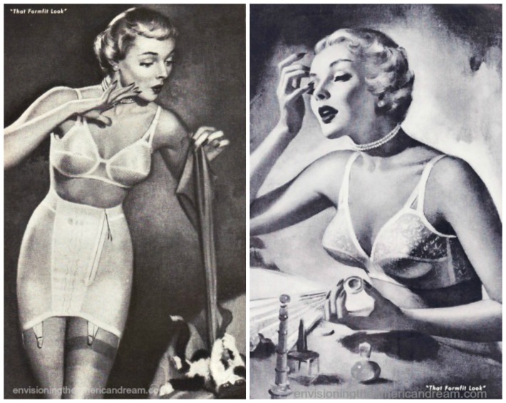women in Lingerie girdles bras illustration 1950s 