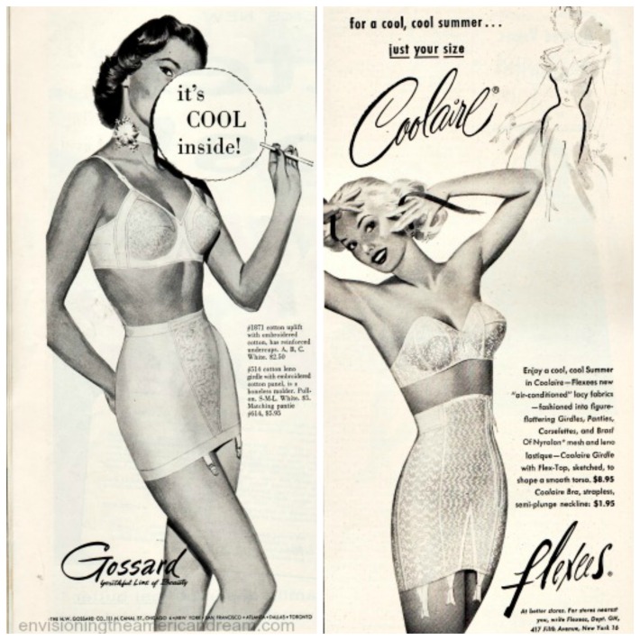 vintage lingerie ads illustration 1950s women in girdles and bras 