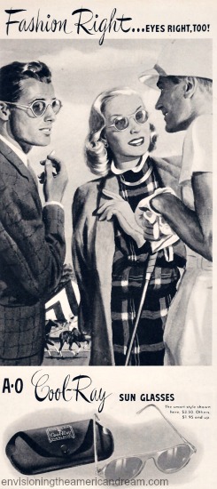 sunglasses cool ray  ad 1946 illustration men and women sunglases 