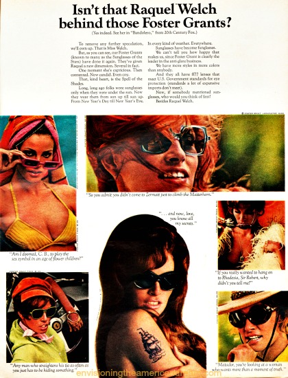vintage sunglasses foster grant ad Raquel Welch 1968
