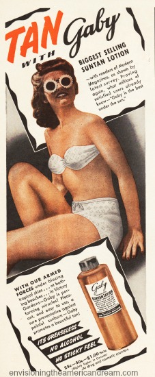 image woman wearing sunglasses tanning 1940s