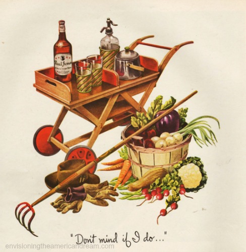 WWII Victory Garden illustration bushel basket and whiskey