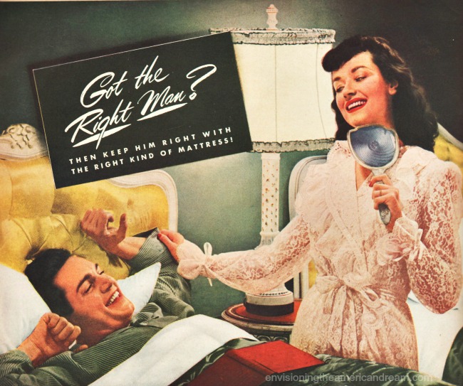 retro husband and wife in bedroom 