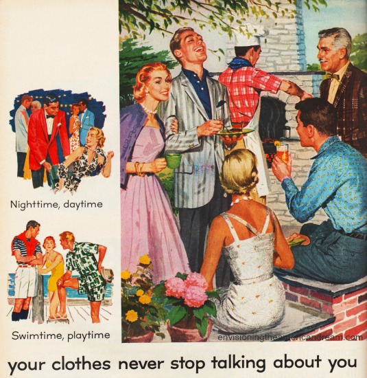 Dress Right You Can't Afford Not To! vintage illustration suburban barbecue