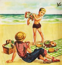vintage illustration at the beach 1950s