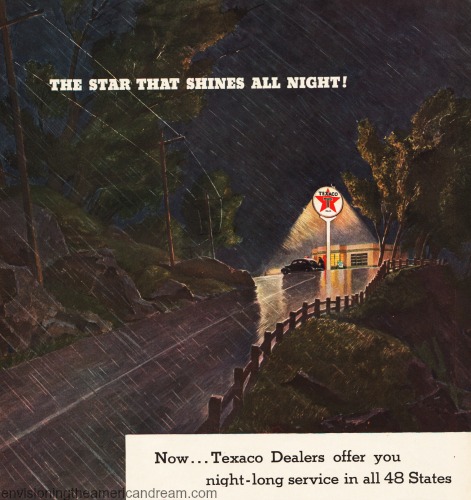 vintage illustration Texaco gas staion 1940s