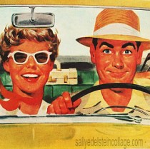 vintage illustration couple in car
