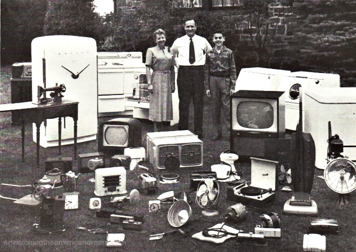 picture 1950s family and electric home appliances