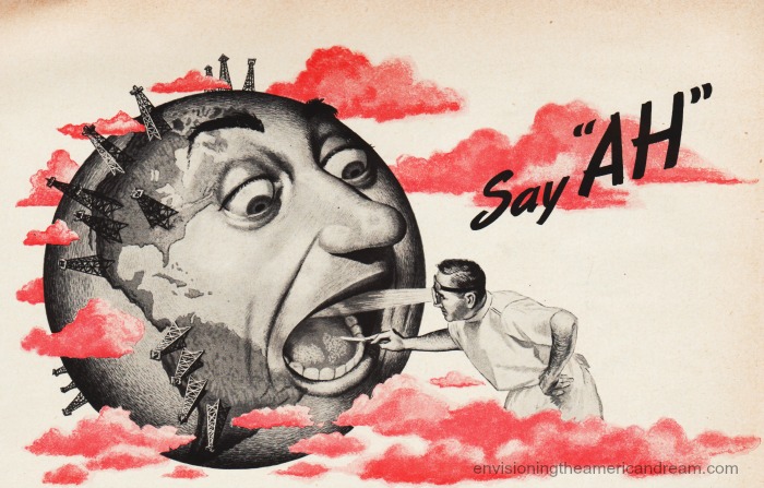 vintage illustration earth and oil wells 