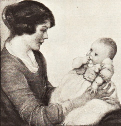 Vintage illustration mother and baby