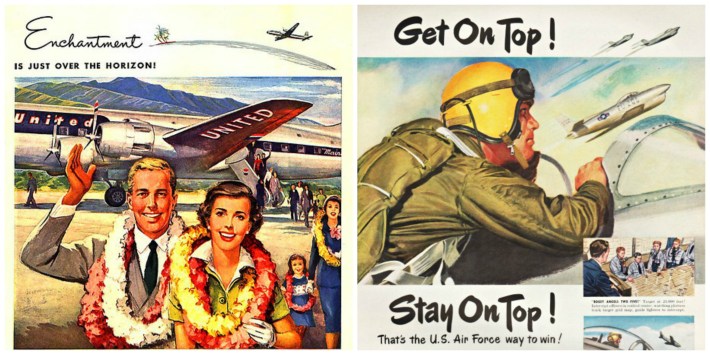 2 vintage illustration  couple in Hawaii and Air Froce  pilot 