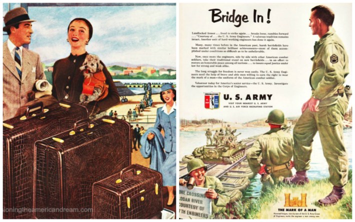 2 vintage ads luggage and travel and 1951 army soldiers 