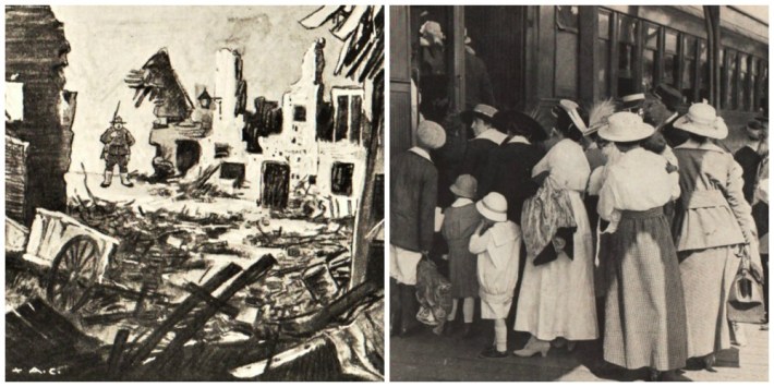 deserted war torn town and women leavaing polio stricken  NYC 