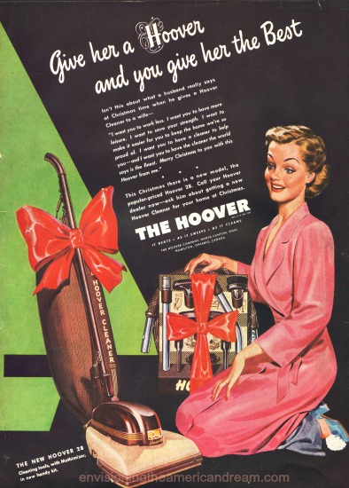 vintage illustration housewife vacuum cleaner 