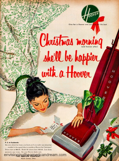 sexist vintage illustration housewife and vacuum cleaner 