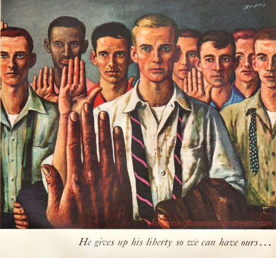 vintage illustration men taking oath for draft