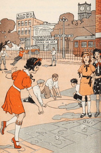 vintage illustration urban children at play