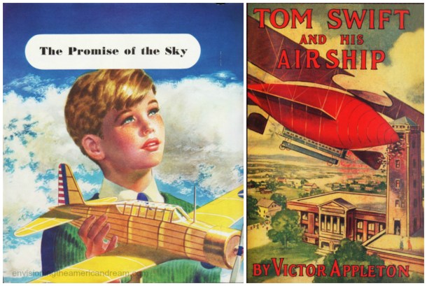 Tom Swift Book cover boyhood illustration boy with model airplane 1930s