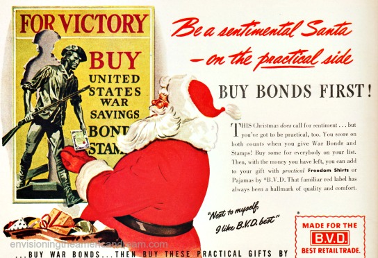 vintage illustration WWII ad Santa and war bonds 