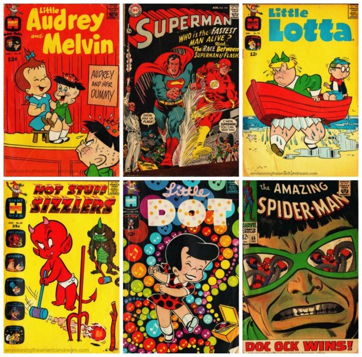 collage of vintage Comic Books 